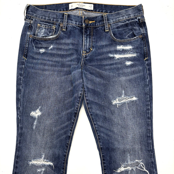 2016 Abercrombie & Fitch EMMA Medium Wash Distressed Bootcut Denim Jeans 31x29" - Picture 3 of 15